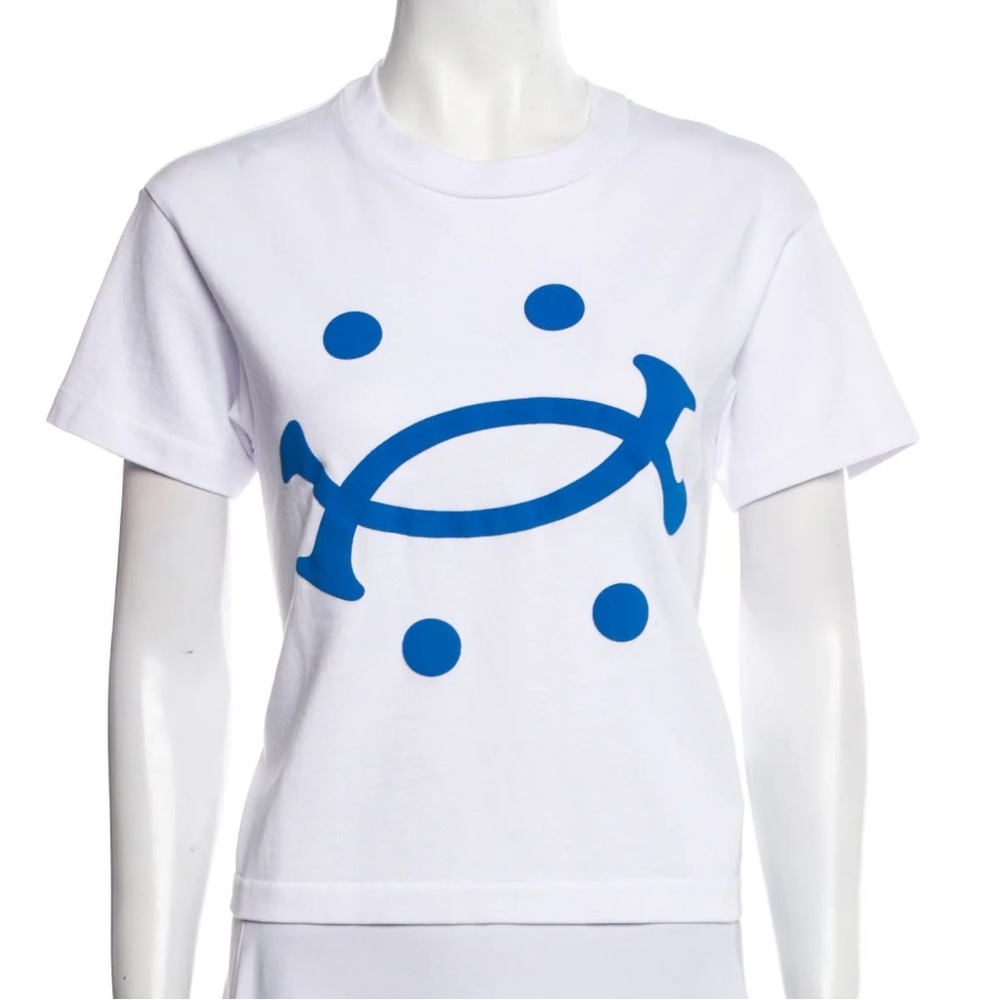 NWOT Madhappy Crewneck Smile Graphic Tee White Blue Size XS